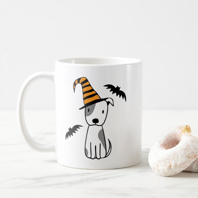 Caneca De Café Cachorro de Bruxas de Halloween com Morcegos (Com Donut)