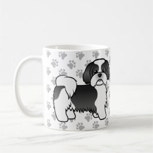 Caneca De Café Cachorro de Cartoon Negro E Branco Shih Tzu Cute