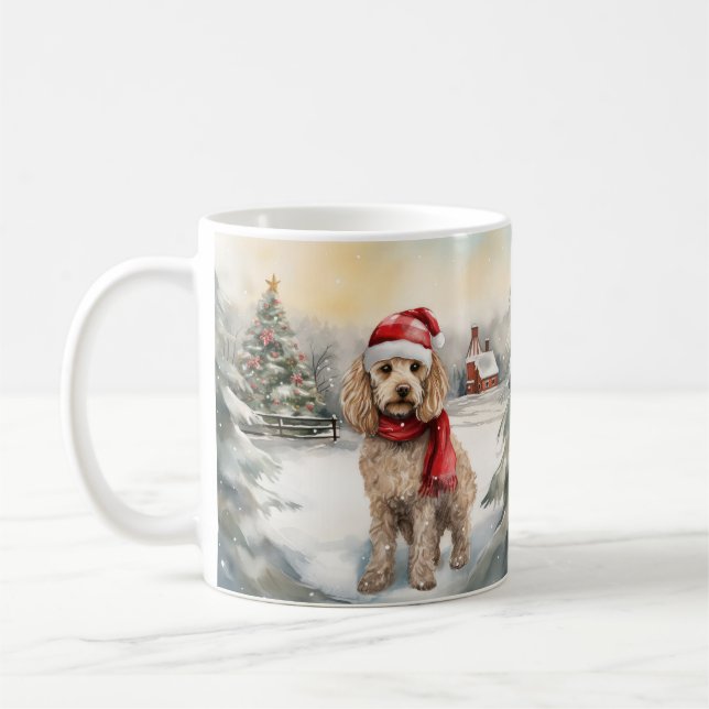 Caneca De Café Cachorro de Cockapoo no Natal da Neve (Esquerda)