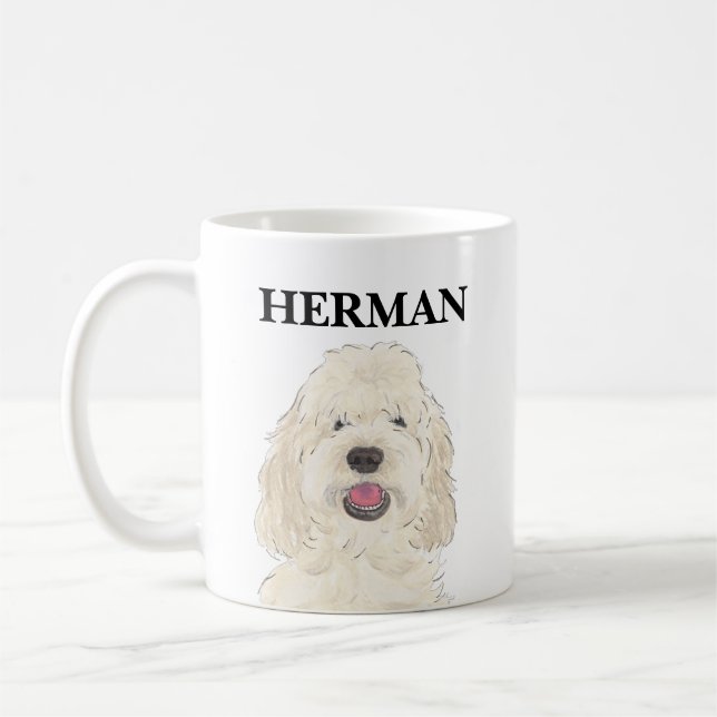 Caneca De Café Cachorro de Creme Branco Personalizado (Esquerda)
