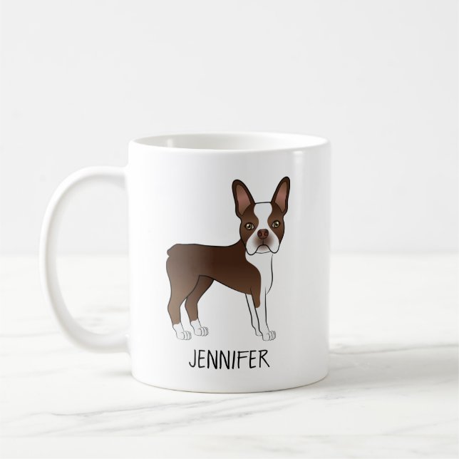 Caneca De Café Cachorro de desenho animado Boston Terrier marrom  (Esquerda)