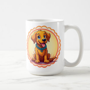 Caneca De Café Cachorro de Desenho Animado Fofo Com Coleira Azul