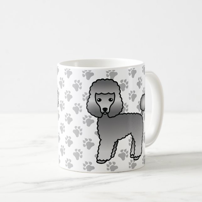 Caneca De Café Cachorro de desenho animado fofo Poodle Toy cinza (Frente Esquerda)