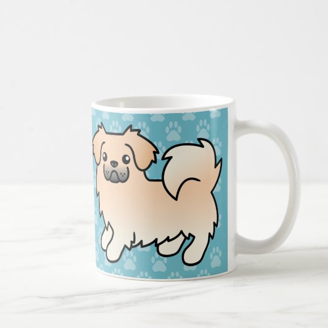 Caneca De Café Cachorro de Desenho Animado Tibetan Spaniel Creme (Direita)