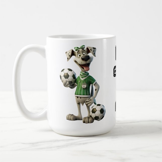 Caneca De Café Cachorro de Futebol Engraçado com Nome e Texto Per (Esquerda)