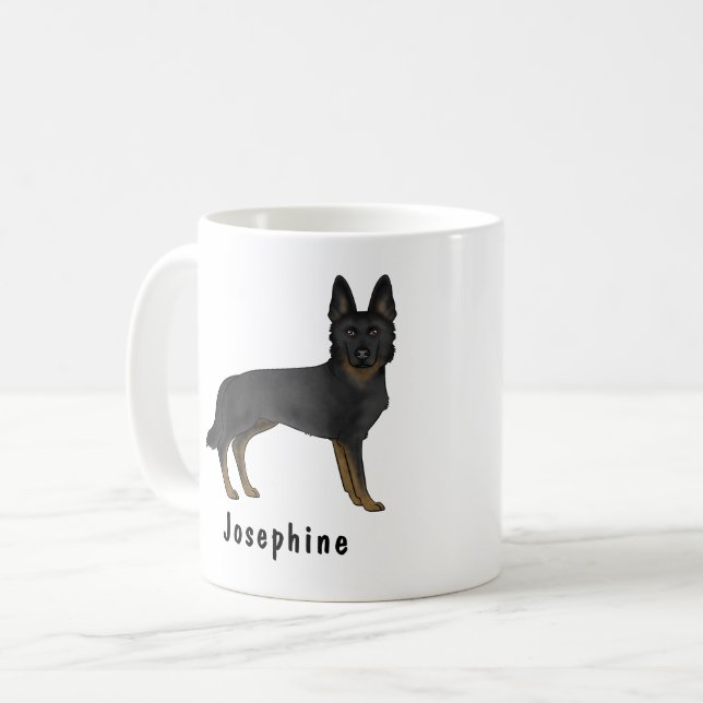 Caneca De Café Cachorro De German shepherd Bi-Black Com Nome Pers (Frente Esquerda)