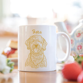 Caneca De Café Cachorro de Goldendoodle Desenho de Mão Personaliz