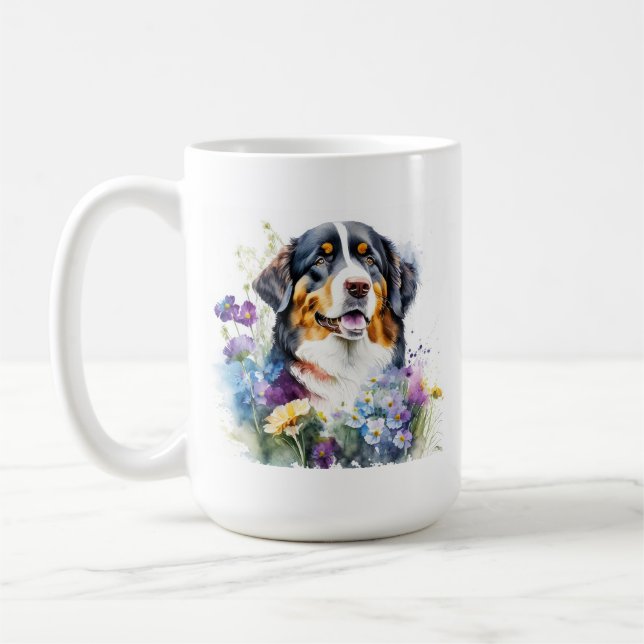 Caneca De Café Cachorro de Montanha Bernese com Flores (Esquerda)