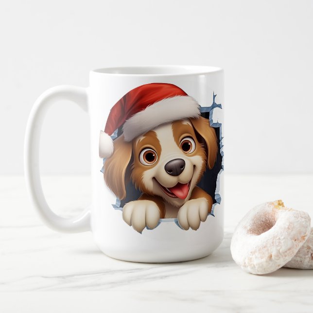 Caneca De Café Cachorro de Natal bonito na parede ilustrado (Com Donut)