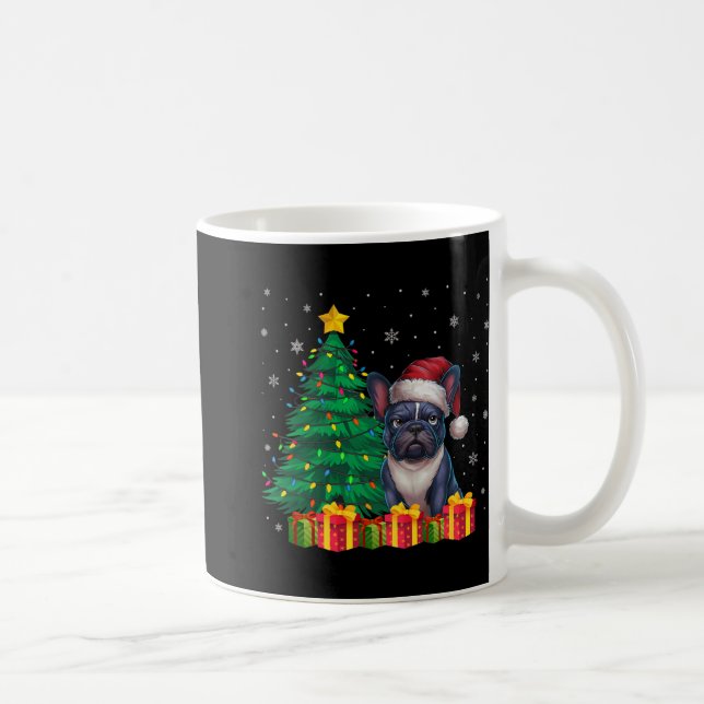 Caneca De Café Cachorro de Natal do Santa Hat, Bulldog Francês Fe (Direita)