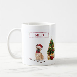 Caneca De Café Cachorro de Natal Engraçado, Francês, com Árvore