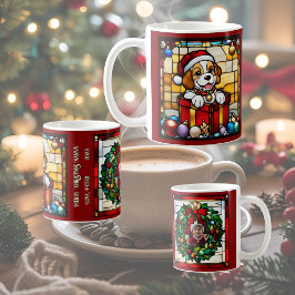 Caneca De Café Cachorro de Natal Envolto em Falso Vidro Pintado