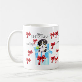 Caneca De Café Cachorro de Natal numa caixa azul