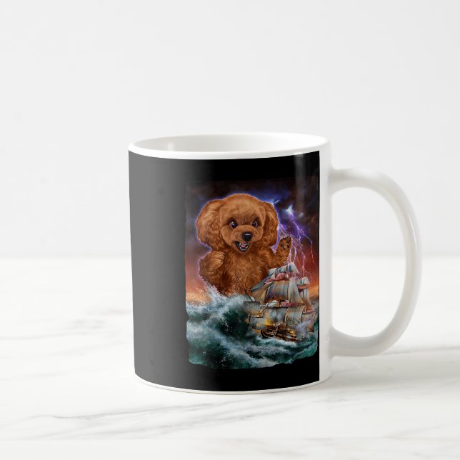 Caneca De Café Cachorro De Poodle Monstro Como Kraken Ataca Um Na (Direita)