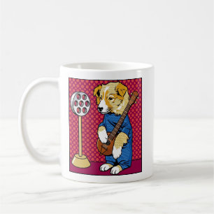 Caneca De Café Cachorro de Pop Art Tocando Instrumento Retro Cômi