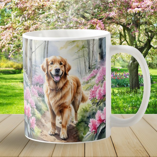 Caneca De Café Cachorro de Retriever de ouro Cachorro d'água (A pretty mug with picture of a Golden Retriever dog in a watercolor style)