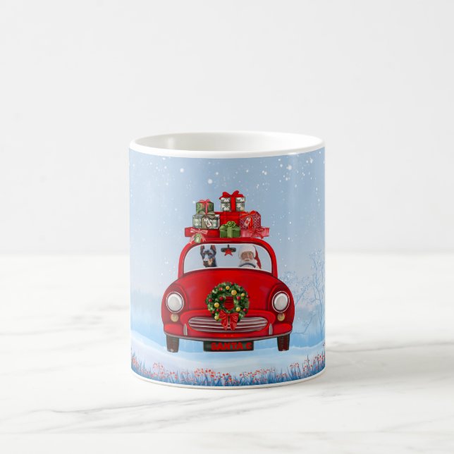 Caneca De Café Cachorro Doberman No Carro Com Papai Noel (Centro)