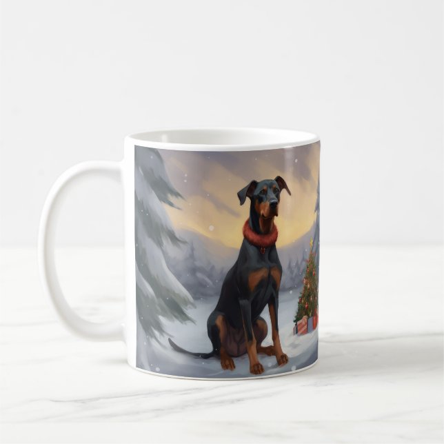 Caneca De Café Cachorro Doberman no Natal da Neve (Esquerda)
