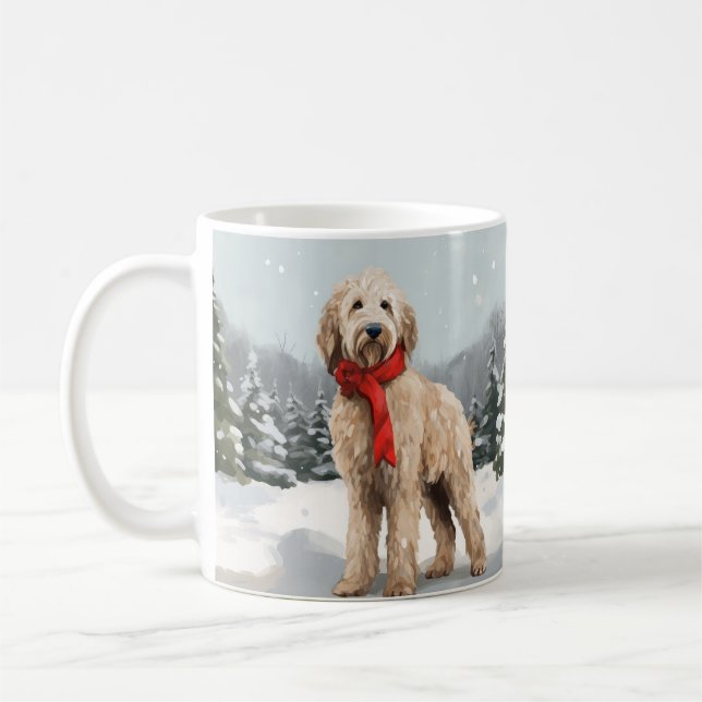 Caneca De Café Cachorro Dourado no Natal da Neve (Esquerda)