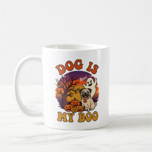 Caneca De Café Cachorro É Boo Halloween Pug Fantasma Abóboras_1
