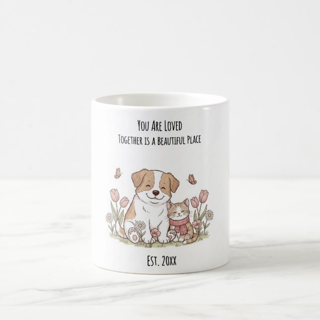 Caneca De Café Cachorro e Família de Gatos Personalizados (Centro)