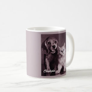Caneca De Café Cachorro e Gato, Olhando para Cima Personalizado