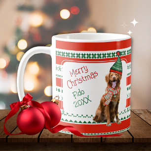 Caneca De Café Cachorro Engraçado com Elf Hat e Scarf Red Green P
