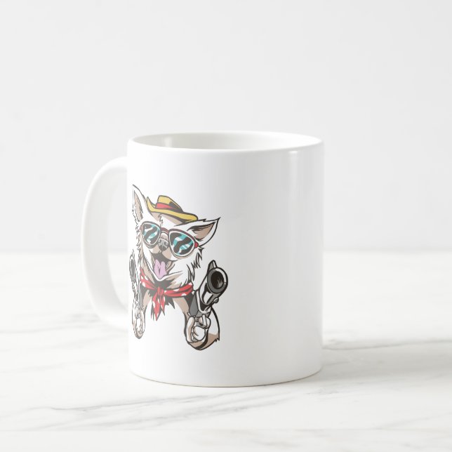 Caneca De Café Cachorro Engraçado Cowboy (Frente Esquerda)