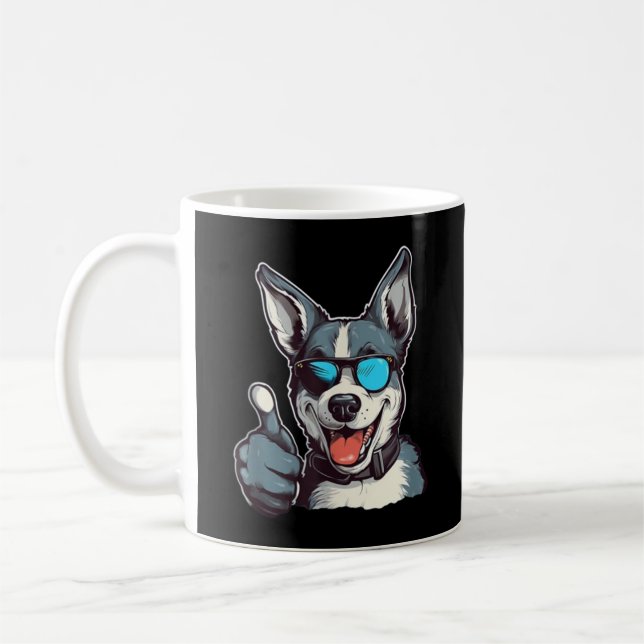 Caneca De Café Cachorro engraçado de óculos de sol fazendo sinal  (Esquerda)
