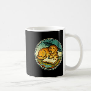 Caneca De Café Cachorro Engraçado Lendo Livro Chuva Guarda-Chuva 