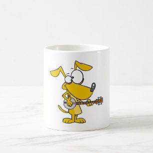Caneca De Café Cachorro Engraçado Tocando Música Banjo