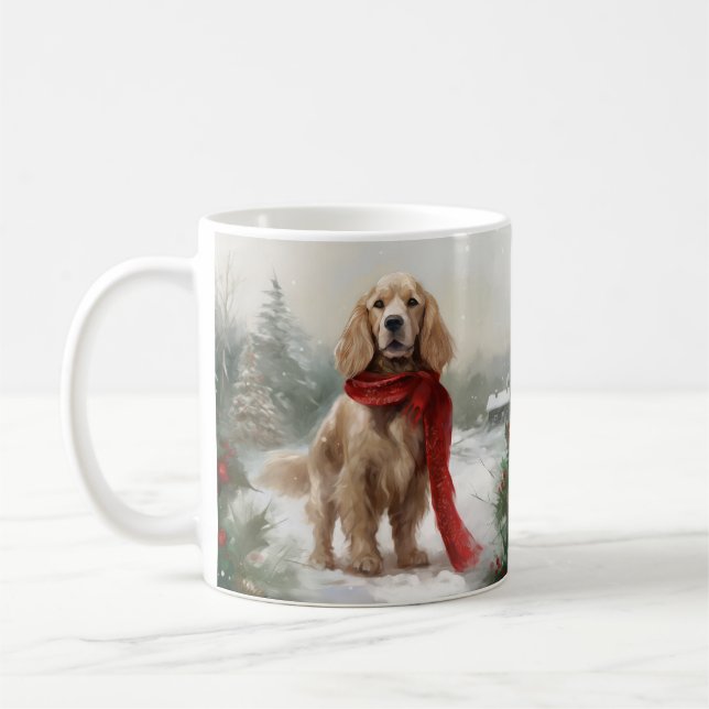 Caneca De Café Cachorro Espanhol na Neve no Natal (Esquerda)