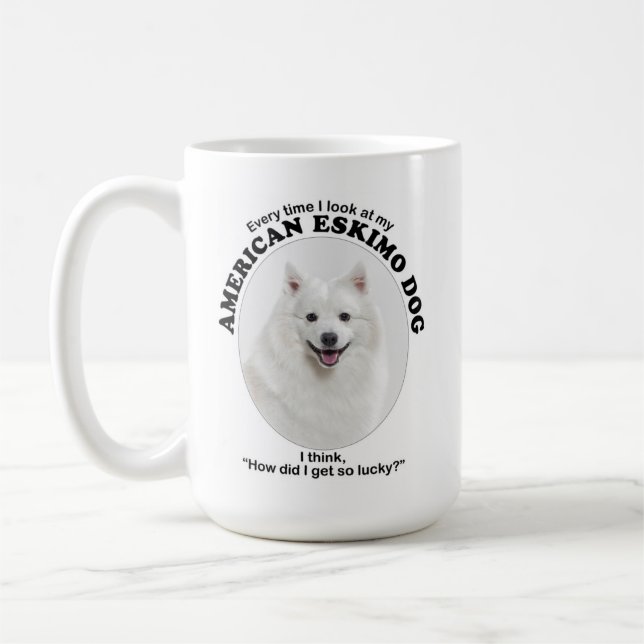 Caneca De Café Cachorro Esquimó Americano Sortudo (Esquerda)