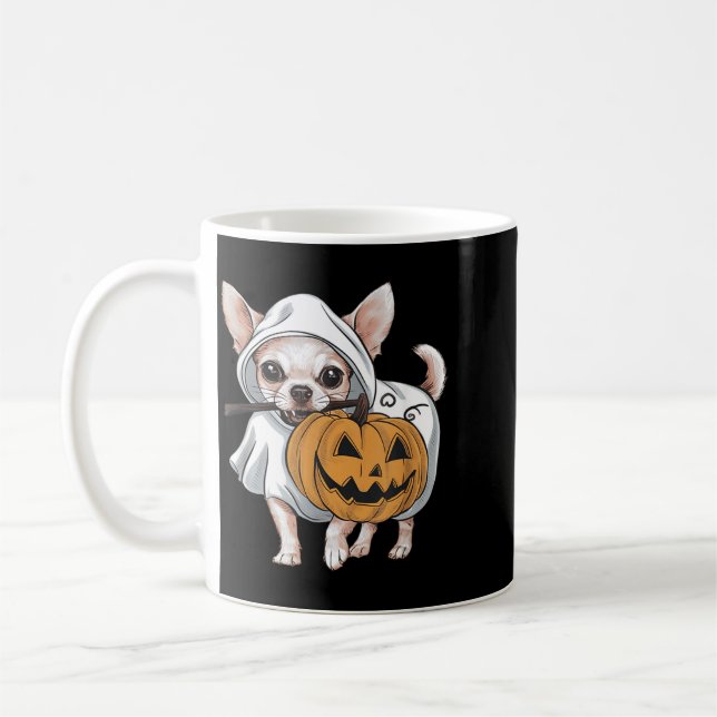 Caneca De Café Cachorro Fantasma de Chihuahua no Halloween (Esquerda)