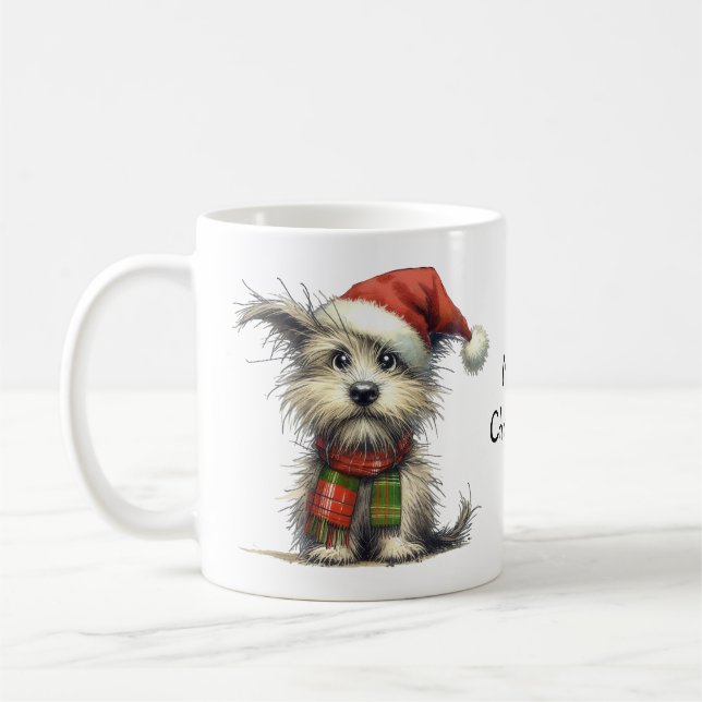 Caneca De Café Cachorro Feliz de Terrier Cachorro de Natal (Esquerda)