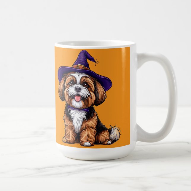 Caneca De Café Cachorro Feliz Usando um Chapéu de Bruxa (Direita)