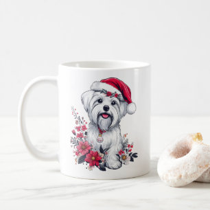 Caneca De Café Cachorro Festivo Maltês Floral com o Cachorro Sant