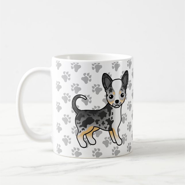Caneca De Café Cachorro Fofo Chihuahua de Pelo Liso Blue Merle &  (Esquerda)