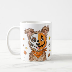 Caneca De Café Cachorro Fofo Metade Esqueleto Metade Abóbora Hall