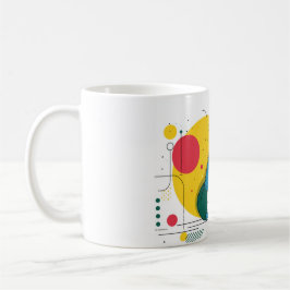Caneca De Café Cachorro fofo senta-se em um espaço de arte colori
