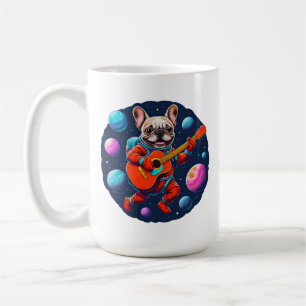 Caneca De Café Cachorro Francês Bonito Astronauta Tocando Guitarr