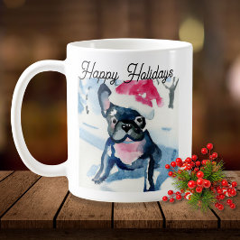 Caneca De Café Cachorro francês bonito vestindo chapéu de Natal