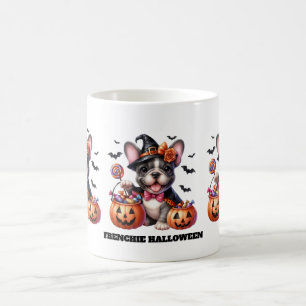 Caneca De Café Cachorro francês fofo de Halloween bruxa doce