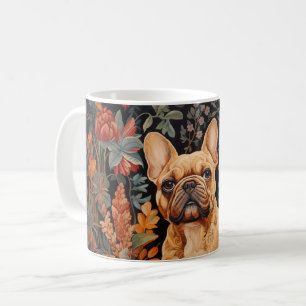 Caneca De Café Cachorro Francês Revestido e Bonito num Jardim