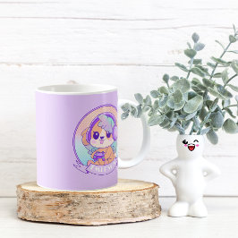 Caneca De Café Cachorro Gamer legal Kawaii em Roxo com Nome