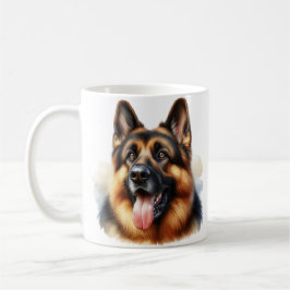 Caneca De Café Cachorro german shepherd em Aquarela