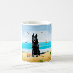 Caneca De Café Cachorro German shepherd Negro na praia