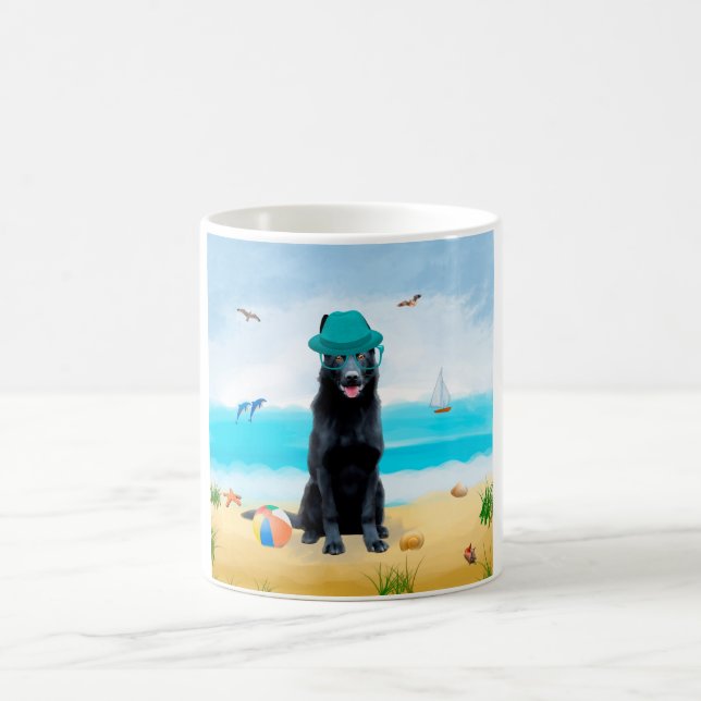 Caneca De Café Cachorro German shepherd Negro na praia (Centro)