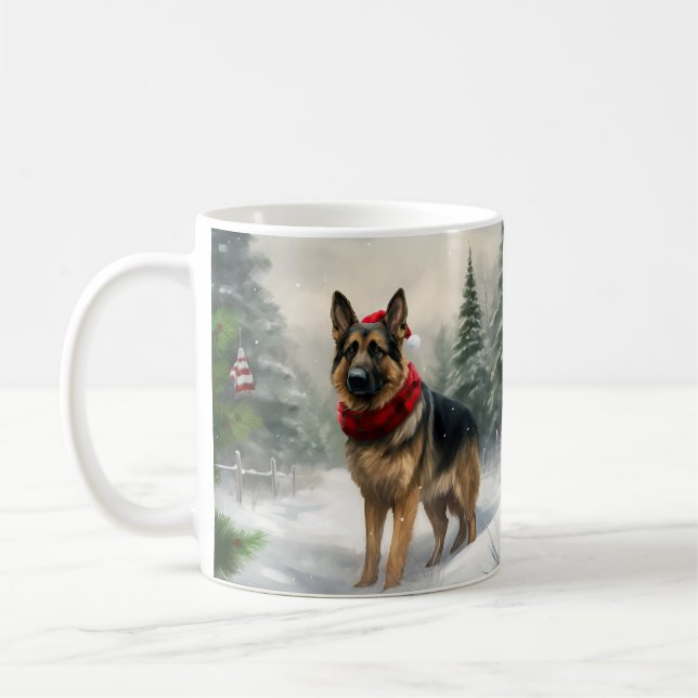 Caneca De Café Cachorro german shepherd no Natal da Neve (Esquerda)