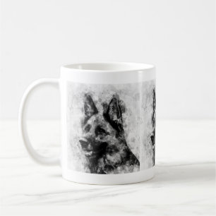 Caneca De Café Cachorro german shepherd Preto e Branco Aquarela